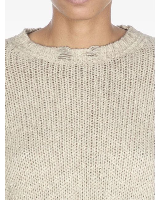 Avant Toi Natural Frayed Crew-Neck Sweater
