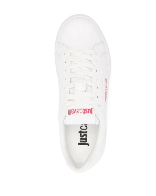 Just Cavalli White Tiger Head-Logo Leather Sneakers