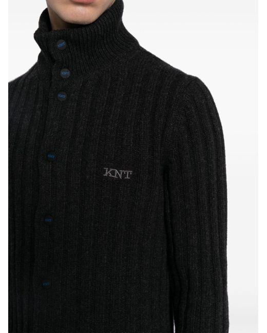 Kiton Black Logo-embroidered Wool Cardigan for men