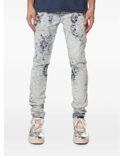 Purple Brand Blue Monogram-Jacquard Acid-Wash Jeans for men