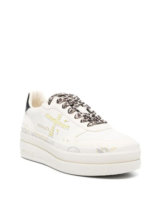 Premiata White Logo-Print Platform Sneakers