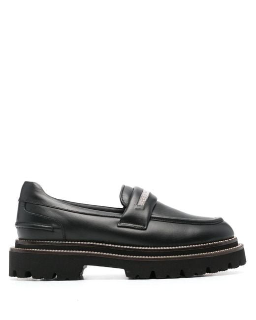 Peserico Black Punto Luce-chain Leather Loafers