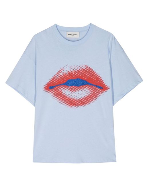 Sonia Rykiel White Lips-print Cotton T-shirt