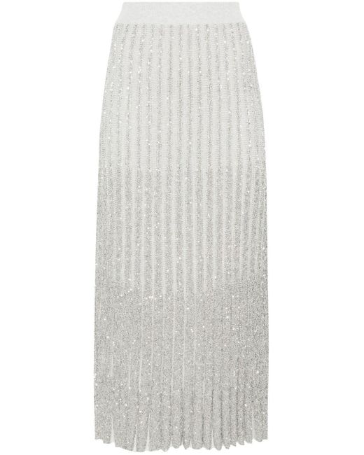 Brunello Cucinelli White Sequin-embellished Knitted Skirt