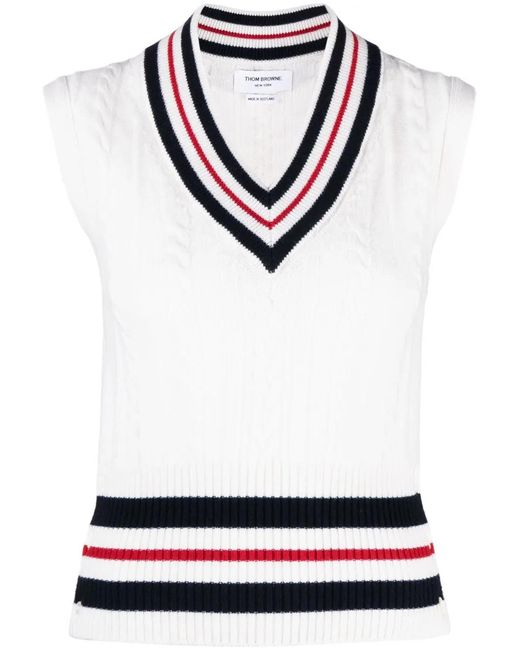 Thom Browne White Rwb-Stripe Cashmere Top