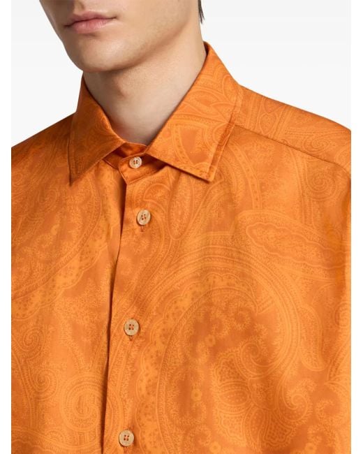 Etro Orange Chemise En Coton À Imprimé Cachemire for men