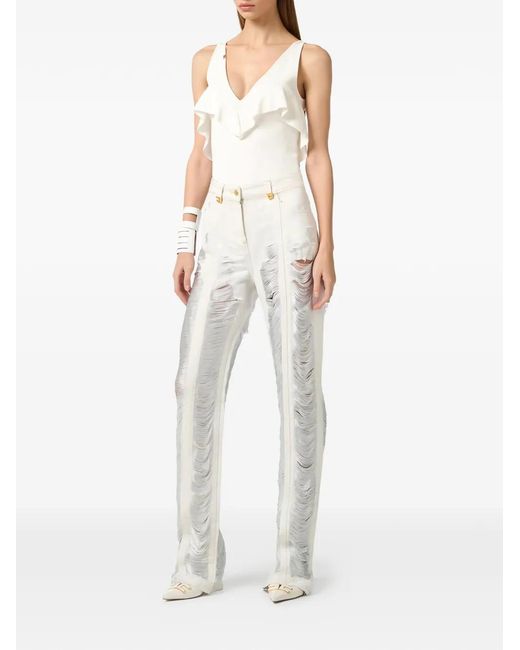 Elisabetta Franchi White Body À Volants Et Col En V