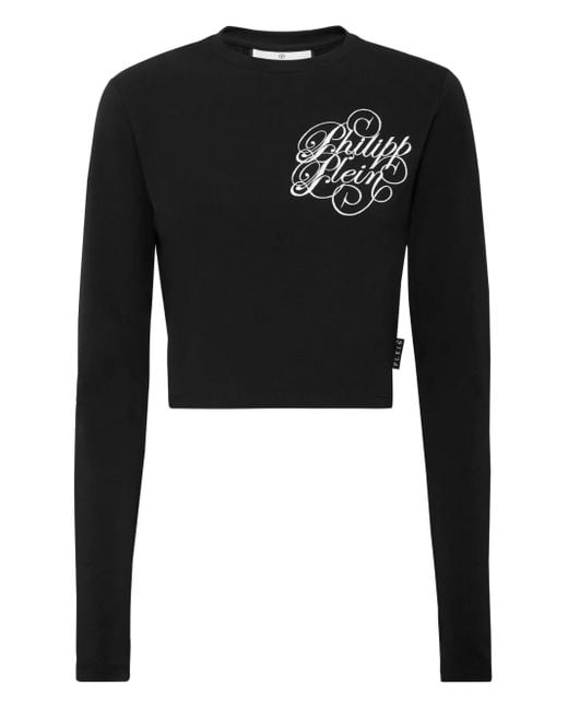 Philipp Plein Black Long-Sleeved Embroidered Top