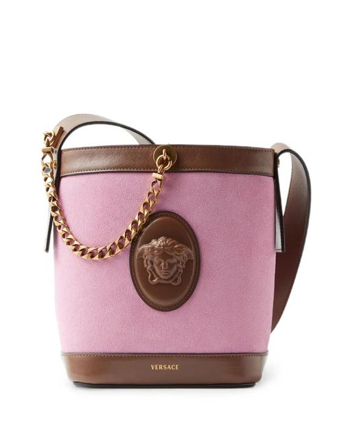 Versace Pink Pivot Mini Suede Bucket Bag