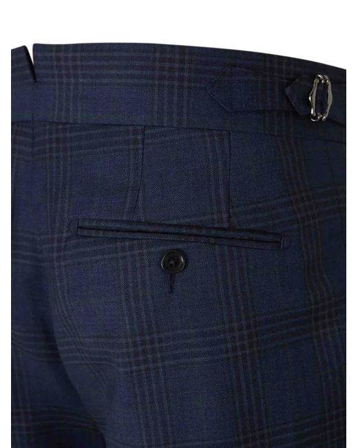 SCABAL® Blue Check-Pattern Pleated Trousers for men