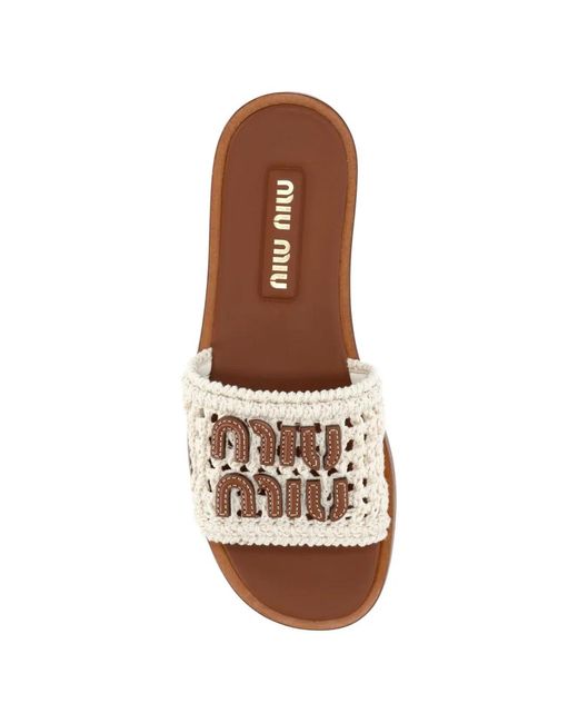 Miu Miu White Crochet And Leather Slides