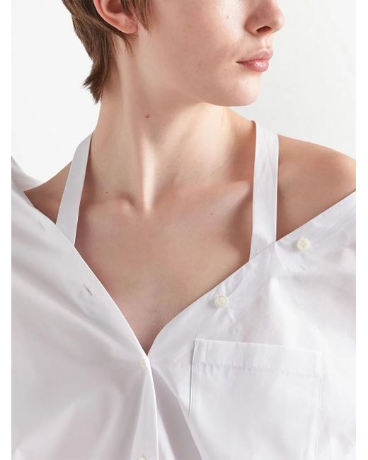 Prada White Off-Shoulder Cotton Shirt Dress