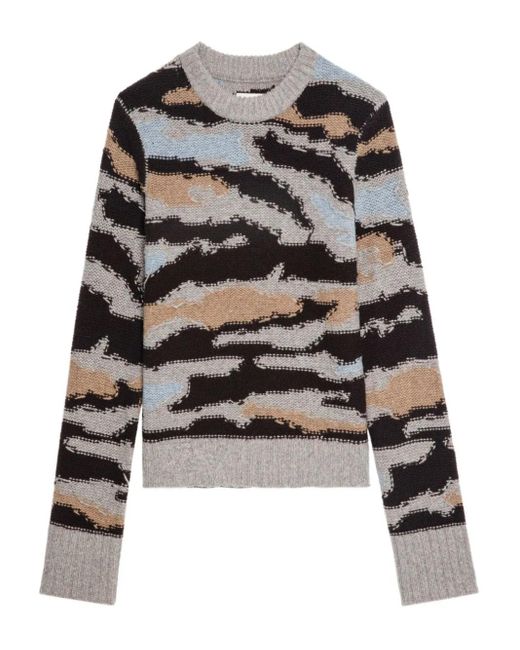 Zadig & Voltaire Black Merinowolle Jacquard Rundhalsausschnitt Pullover