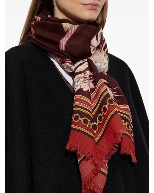 Sciarpa Leopardato Con Frange di Ferragamo in Red