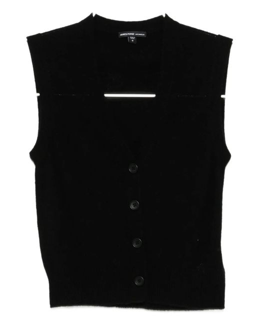 James Perse Black Cashmere Button-Up Vest