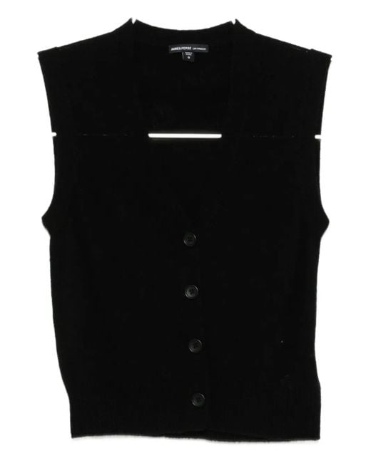 James Perse Black Cashmere Button-Up Vest