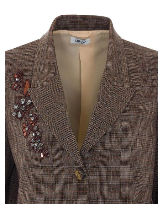 Liu Jo Brown Blazer Prince Of Wales Check With Rhinestones Tartan