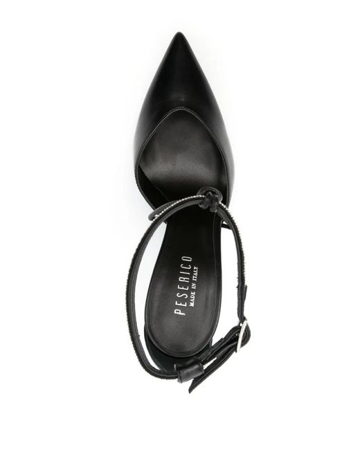 Peserico Black Rhinestone-Embellished Leather Pumps