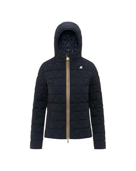 K-Way Blue Madlaine Triangular-Quilted Hooded Jacket