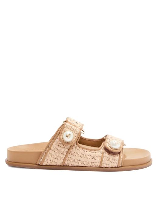 Jimmy Choo Natural Fayence Pearl-Embellished Sandals
