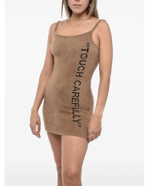 Off-White c/o Virgil Abloh Brown Fuzzy Embroidered Dress