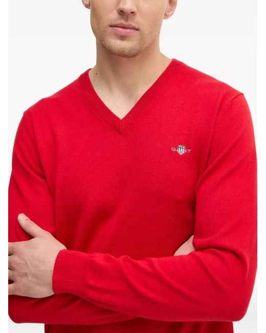 Gant V-Neck Logo-Embroidered Sweater for men
