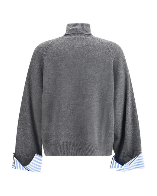 Brunello Cucinelli Gray Striped-Cuff Roll-Neck Sweater