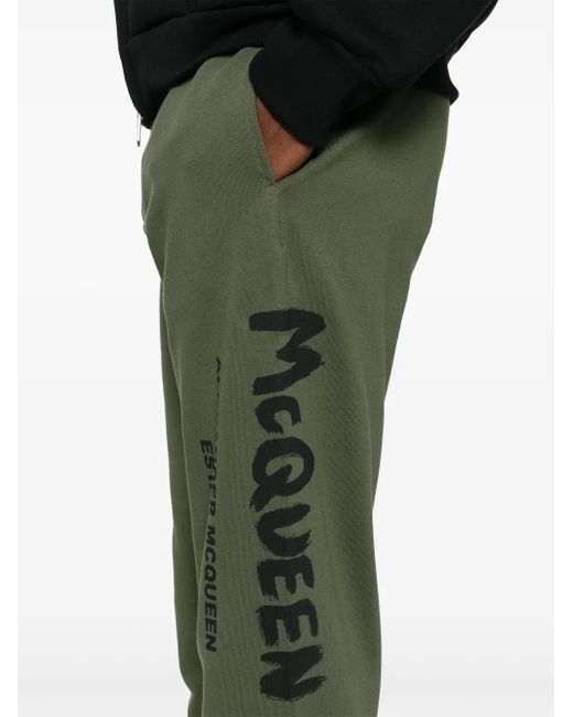 Alexander McQueen Green Logo Print Sweat Pants for men