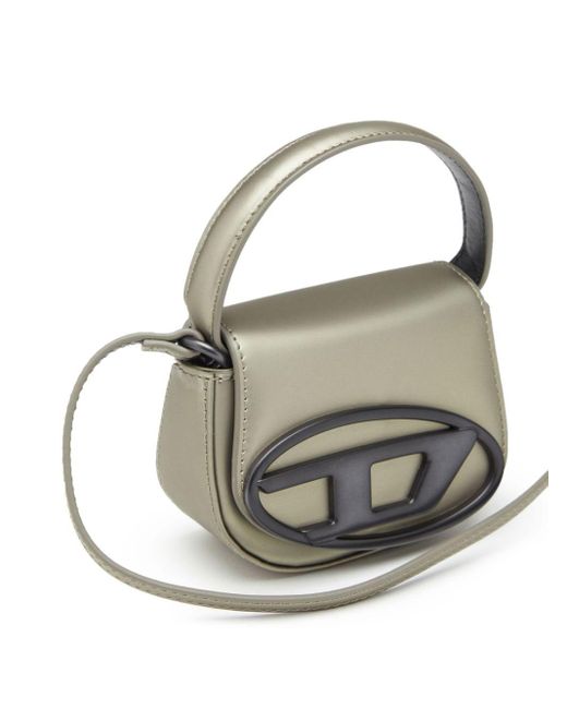 DIESEL Gray 1DR - Ikonische Schultertasche aus mattem Metallic-Leder - Schultertaschen - Damen - Grau