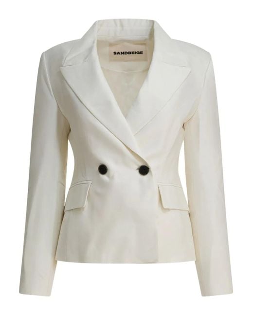 Sandbeige White Double-Breasted Pocket Jacket