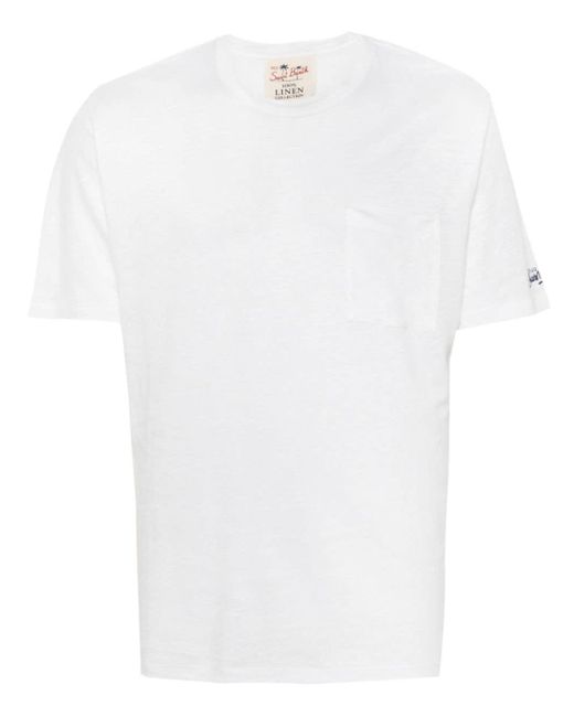 Mc2 Saint Barth White Logo-embroidered Linen T-shirt for men