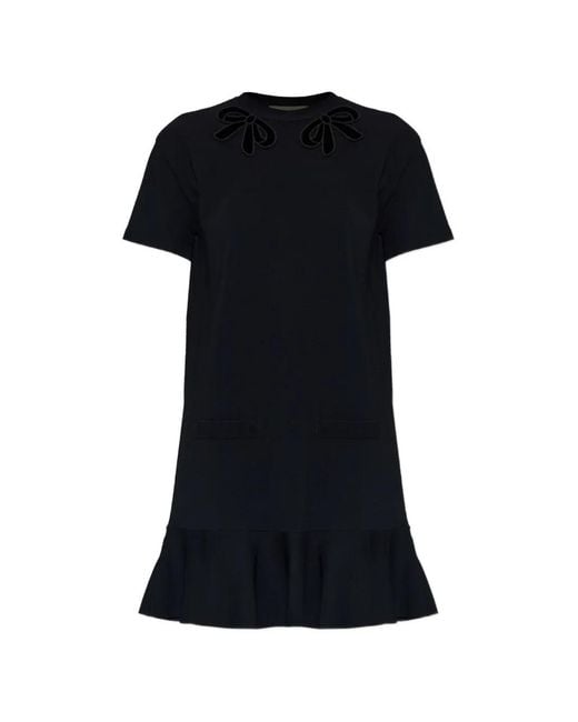 Valentino Garavani Black Bow-Appliqué Knitted Mini Dress