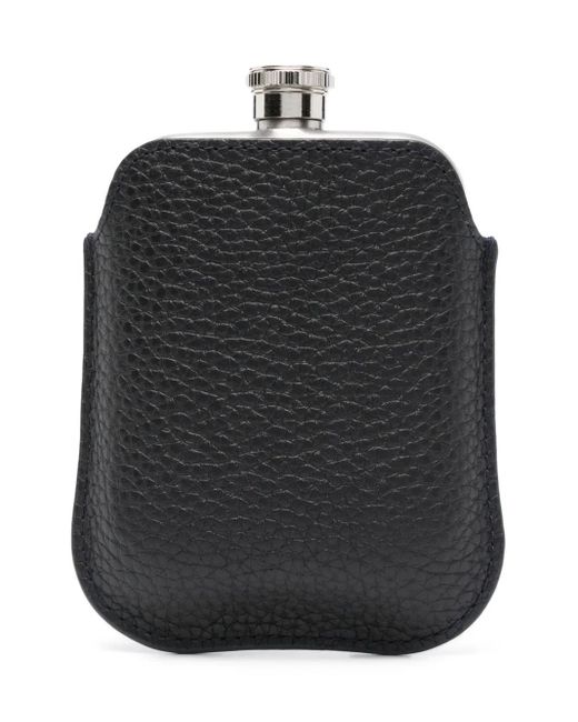 Aspinal Black Logo-Stamp Round Hip Flask for men