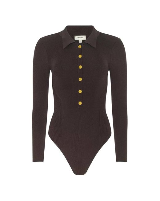 L'Agence Black Buttoned Polo Top