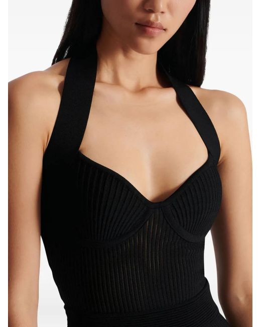 Balmain Black Midi Halterneck Pleated Dress