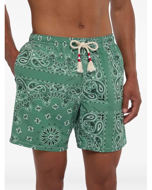 Mc2 Saint Barth Green Paisley-Print Drawstring Swim Shorts for men