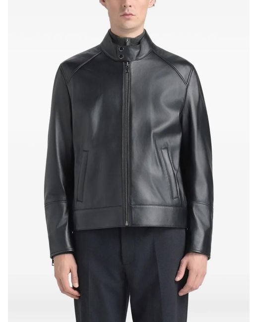 Bally Gray Zip Leather Jacket for men