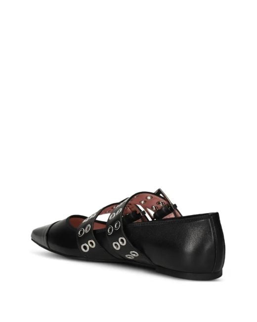 Pretty Ballerinas Black Buckle Eyelet Ballet Flats