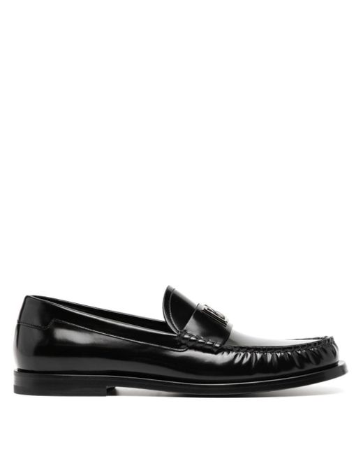 Dolce & Gabbana Black Logo-plaque Leather Loafers for men