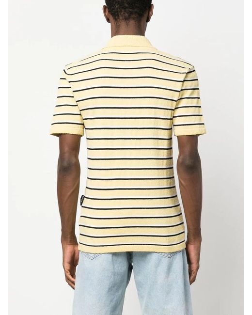 Palm Angels Natural Logo-Patch Striped Terry Polo Shirt for men