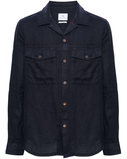 PS by Paul Smith Blue Long-sleeve Linen Shirt for men