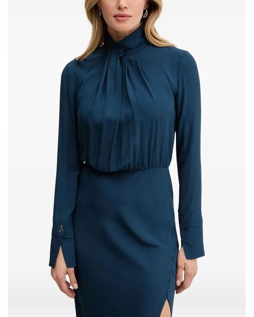 Patrizia Pepe Blue High-Neck Slit Midi Dress