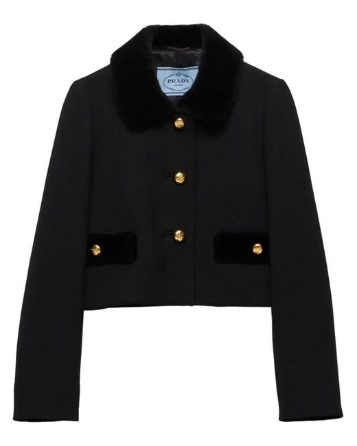 Prada Black Wool Shearling-Trim Jacket