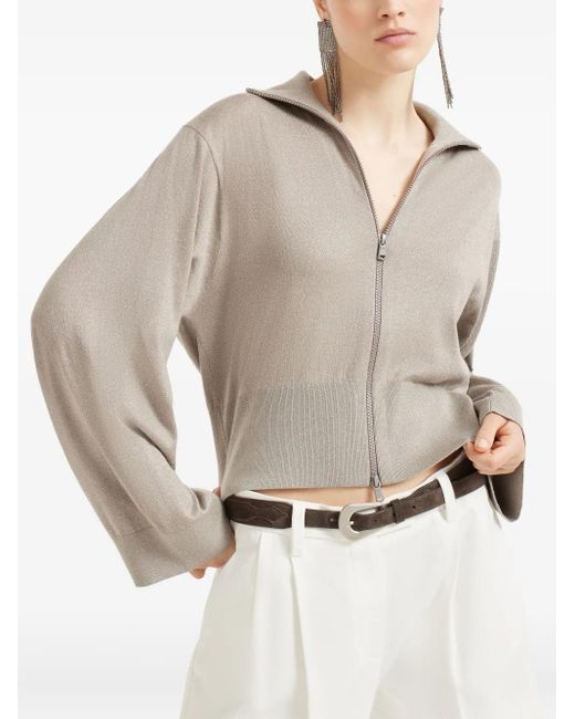 Brunello Cucinelli Natural Zip-Front Cardigan