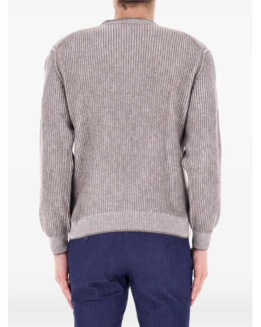 Paul & Shark Gray Ribbed-Knit Crew-Neck Sweater for men