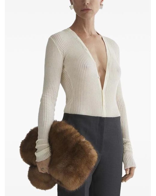 Mugler Gray V-Neck Ribbed Top