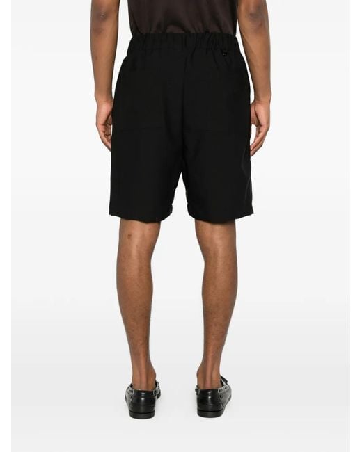 Hōsio Black Pleated Elasticated-Waist Shorts for men