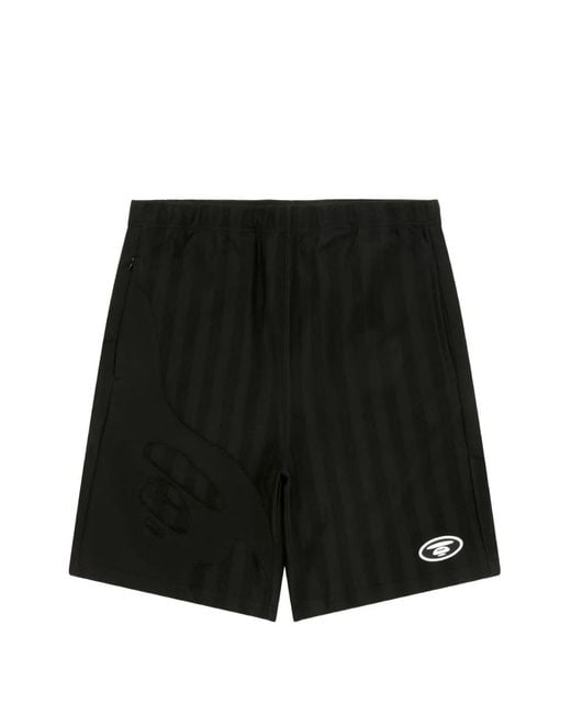 Aape By A Bathing Ape Black Logo-Patch Striped Shorts for men