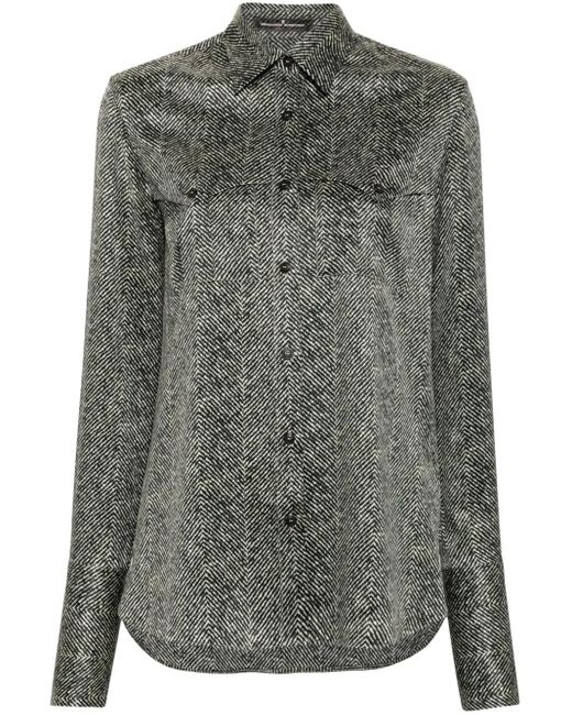 Ermanno Scervino Gray Herringbone Pattern Silk Shirt