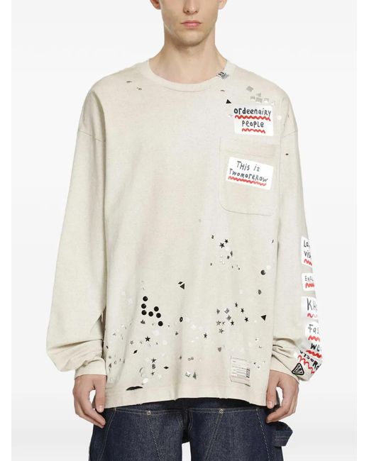 Maison Mihara Yasuhiro Natural Embellished Sticker-Patch T-Shirt for men